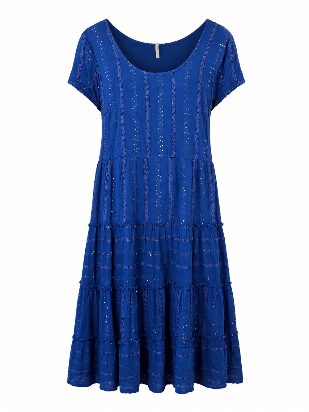Soft Surroundings Blue Sequin Pull On Tiered Dress Women's Size 1X Boho‎ Chic